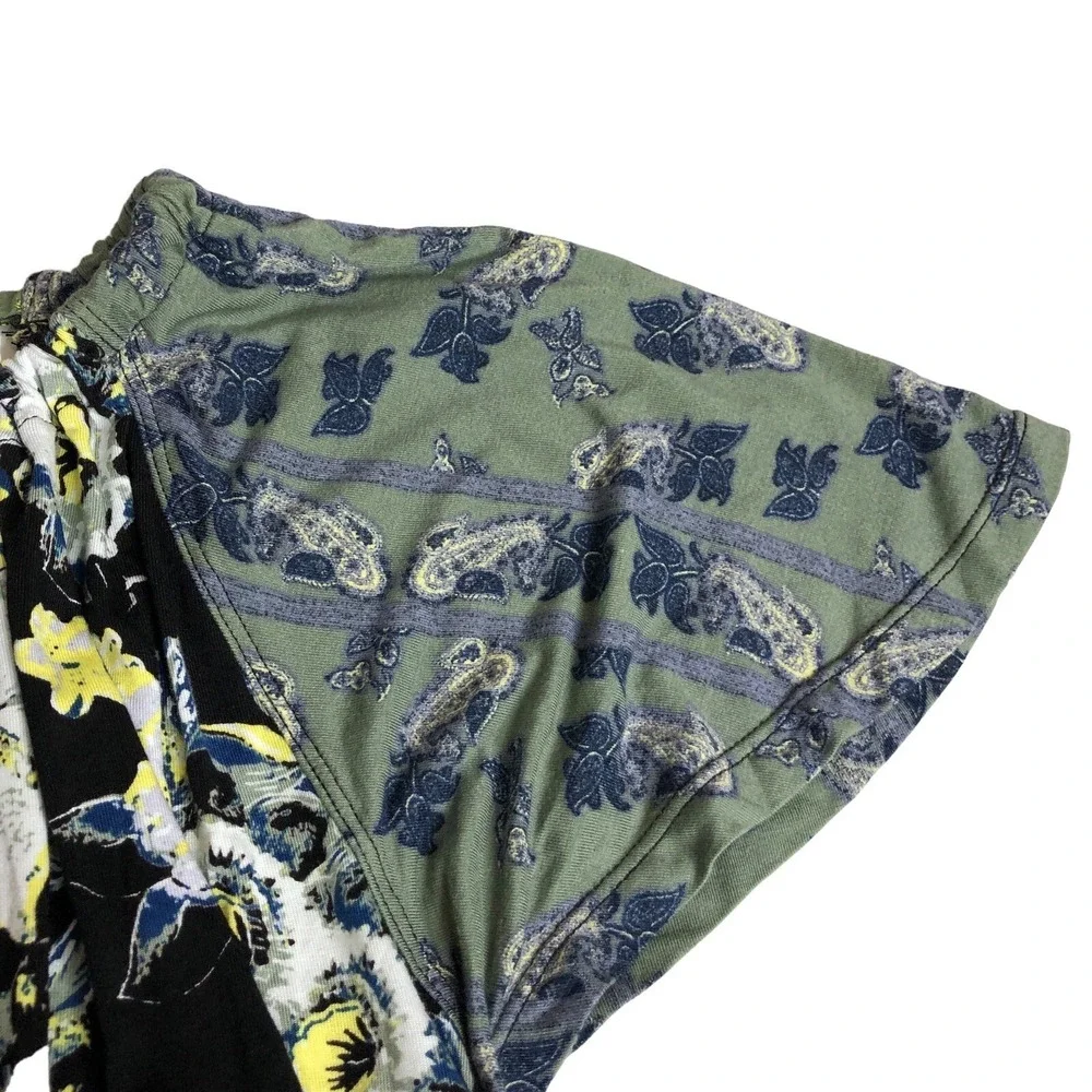 Free People Baja Babe‎ Top Womens M Floral Paisley Tie Stretch Cottage Boho NWT